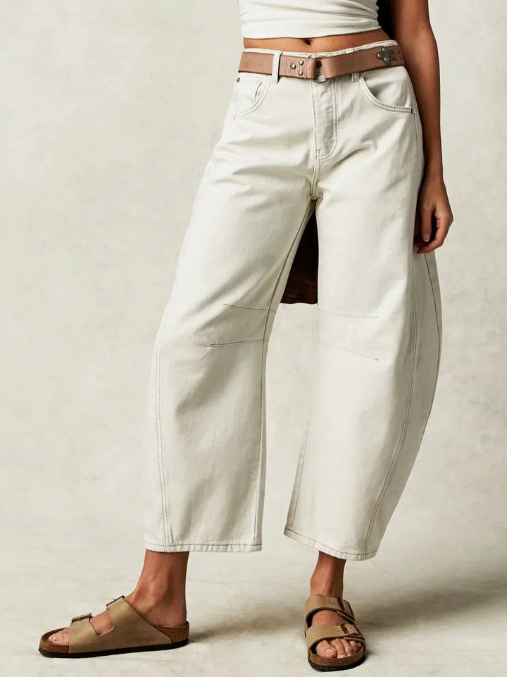 Jean coupe barrel à imprimé léopard Nelvoire — coloris blanc
