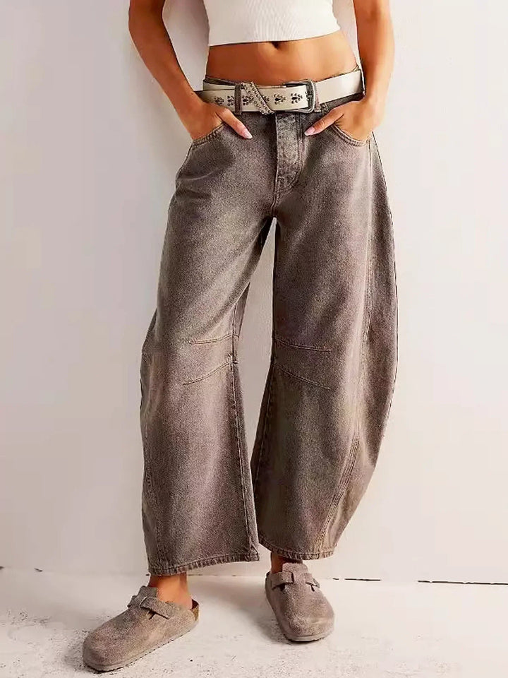 Jean coupe barrel à imprimé léopard Nelvoire — coloris camel