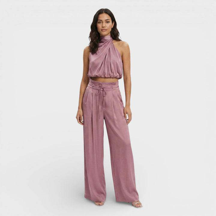 Combinaison col montant haut court et pantalon Nelvoire — coloris rose