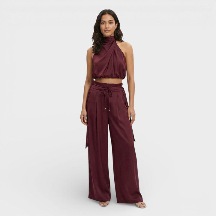 Combinaison col montant haut court et pantalon Nelvoire — coloris rouge