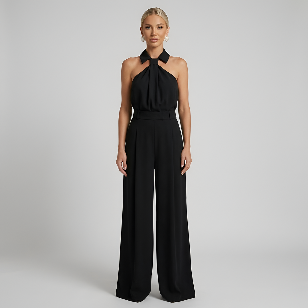 Combinaison ceinturée col montant jambe large Nelvoire — coloris noir