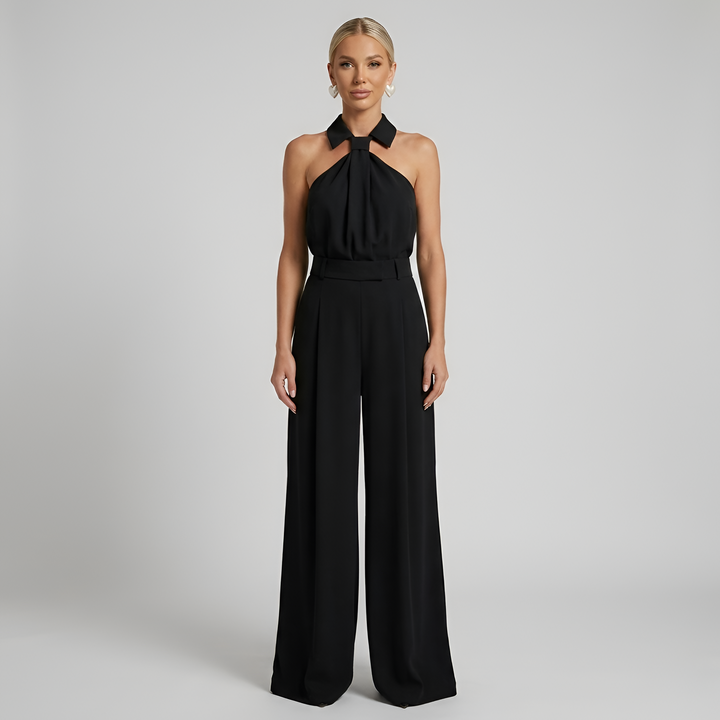 Combinaison ceinturée col montant jambe large Nelvoire — coloris noir
