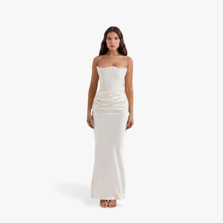 Robe longue bustier à détails drapés Nelvoire — coloris blanc