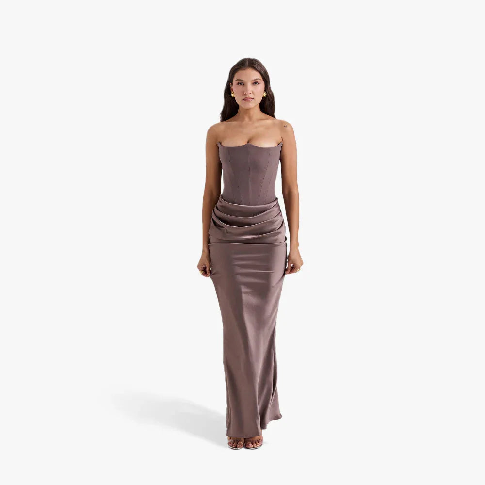Robe longue bustier à détails drapés Nelvoire — coloris marron
