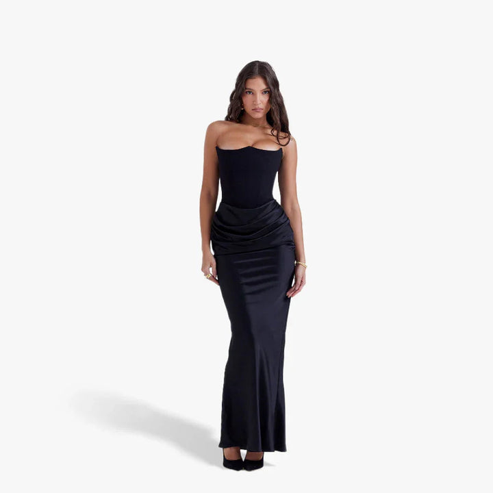 Robe longue bustier à détails drapés Nelvoire — coloris noir