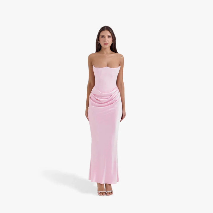 Robe longue bustier à détails drapés Nelvoire — coloris rose