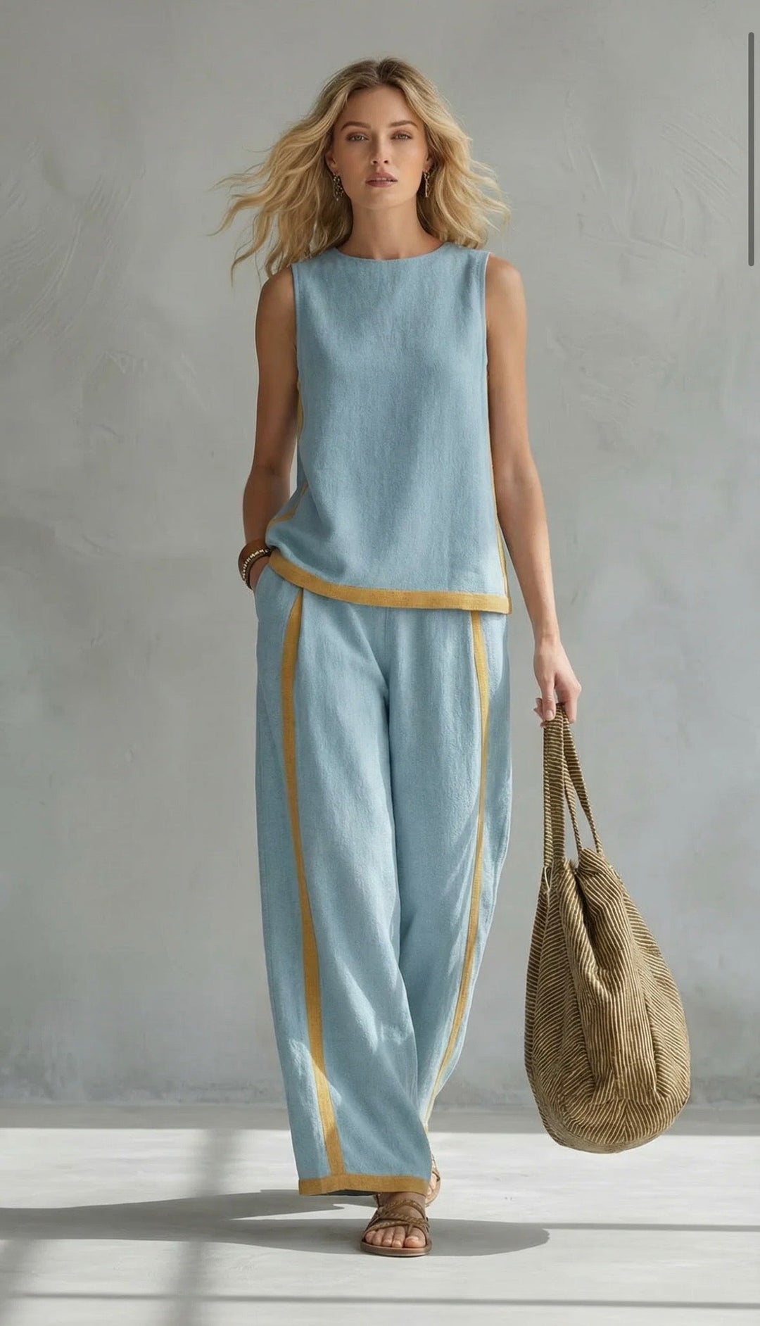 Combinaison sans manches col rond jambes larges Nelvoire — coloris bleu