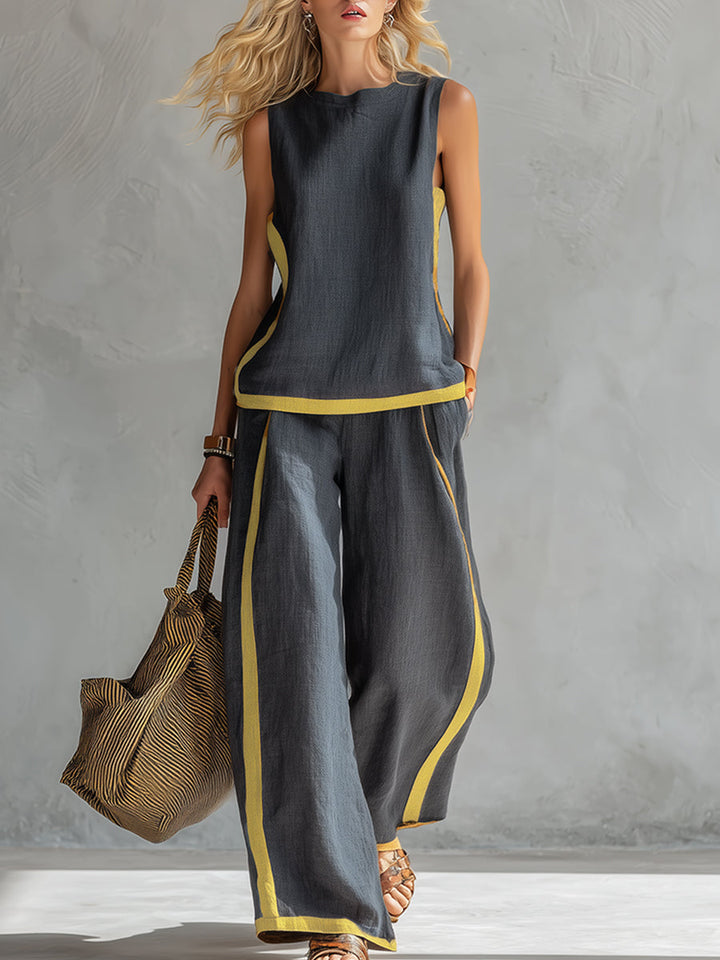 Combinaison sans manches col rond jambes larges Nelvoire — coloris gris
