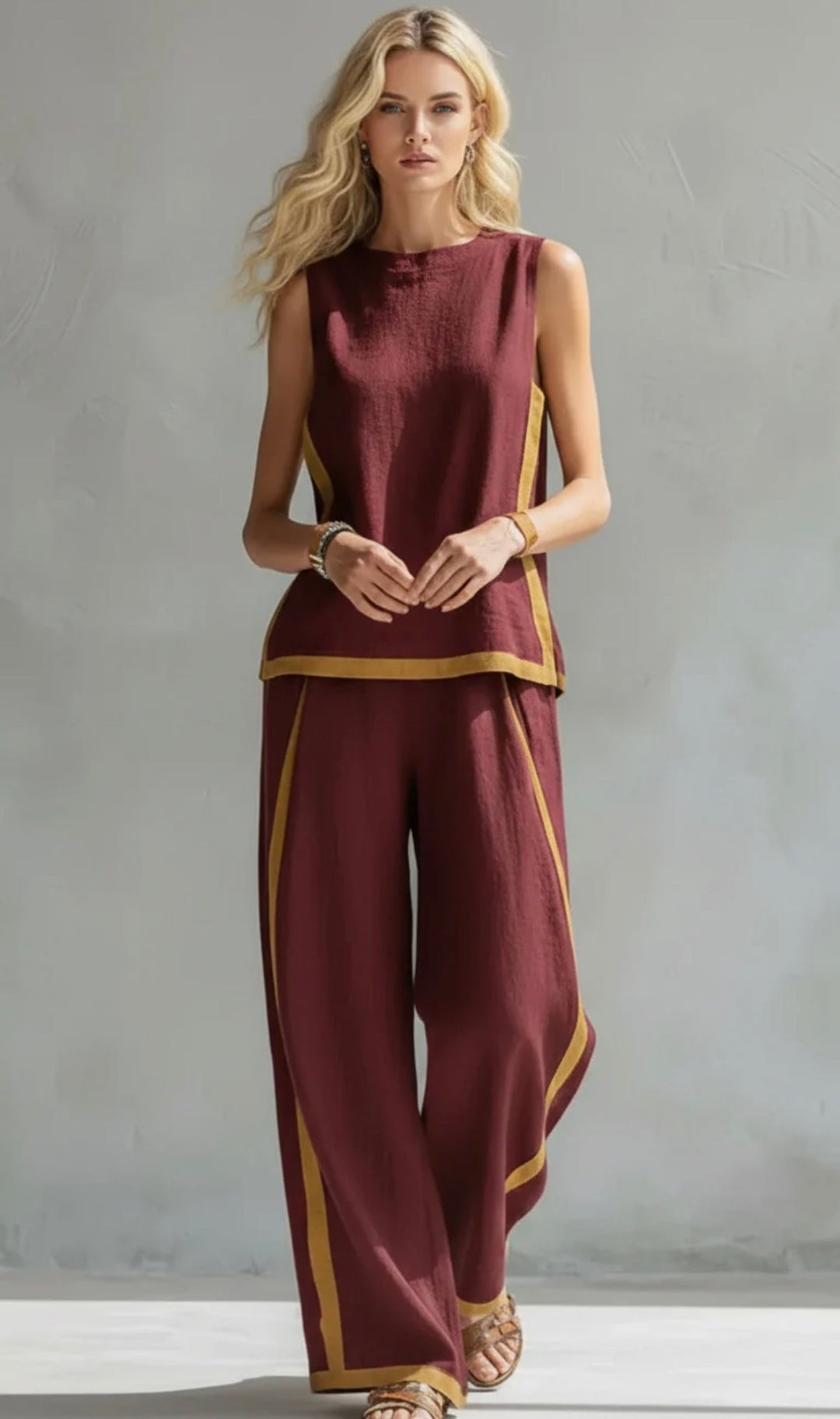 Combinaison sans manches col rond jambes larges Nelvoire — coloris rouge