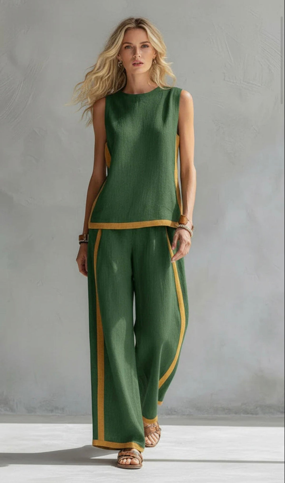 Combinaison sans manches col rond jambes larges Nelvoire — coloris vert