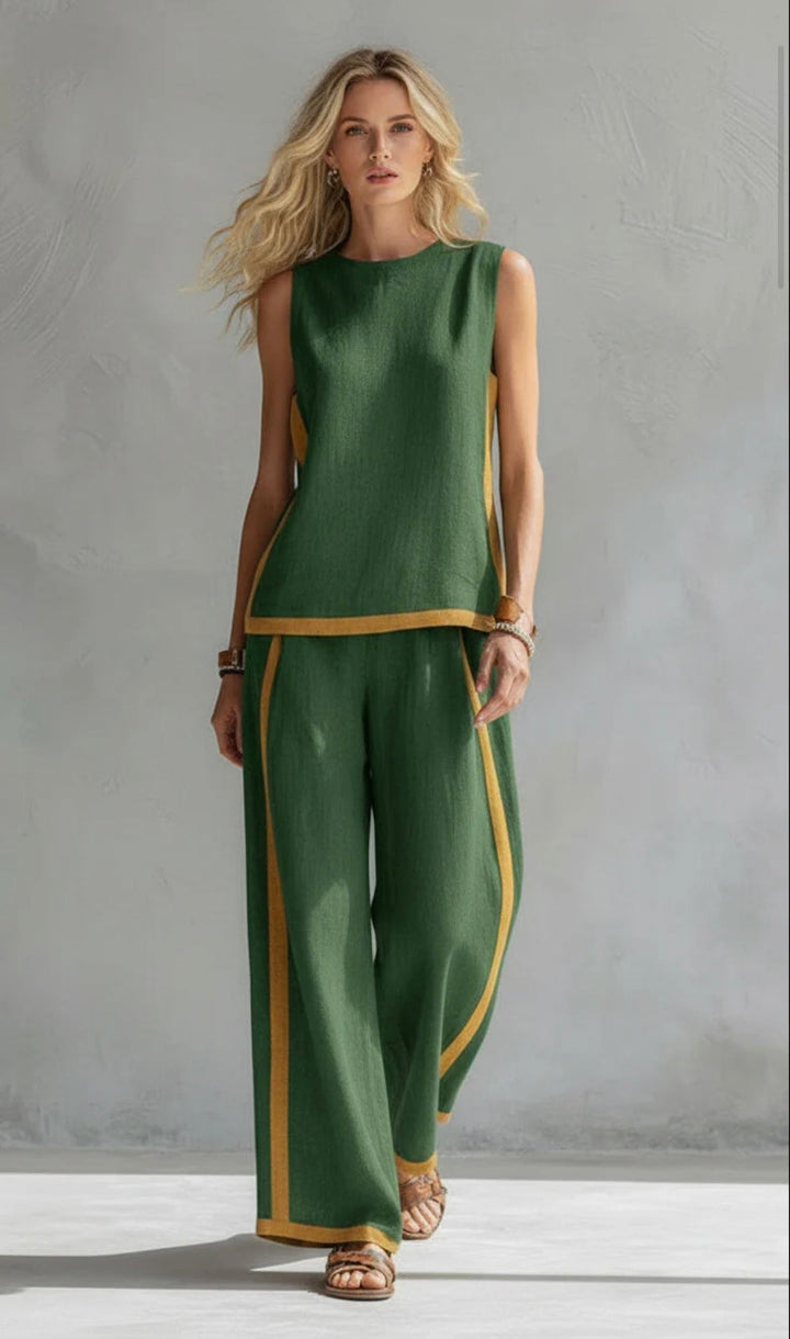 Combinaison sans manches col rond jambes larges Nelvoire — coloris vert