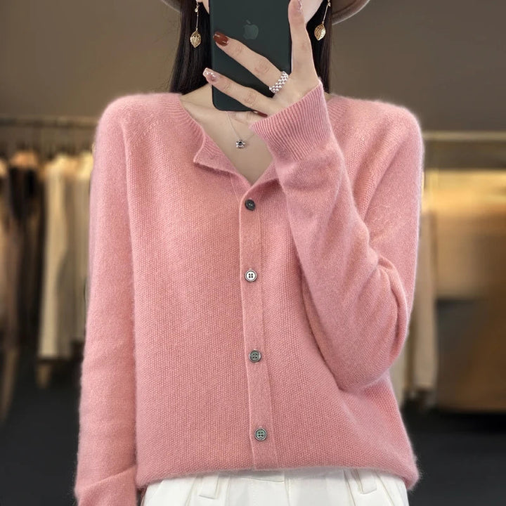 Pull en maille boutonné devant Nelvoire — coloris rose