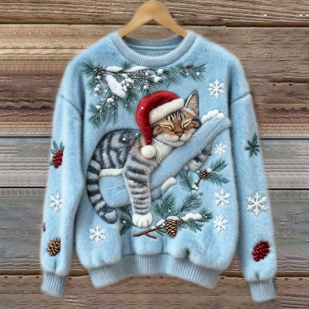 Pull à imprimé chat festif Nelvoire — coloris bleu