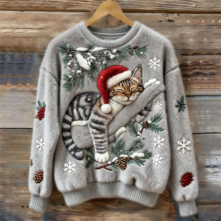 Pull à imprimé chat festif Nelvoire — coloris gris