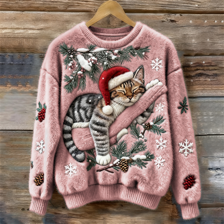 Pull à imprimé chat festif Nelvoire — coloris rose
