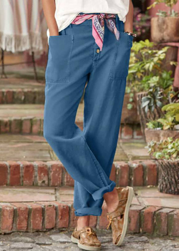 Pantalon fuselé boutonné devant Nelvoire — coloris bleu