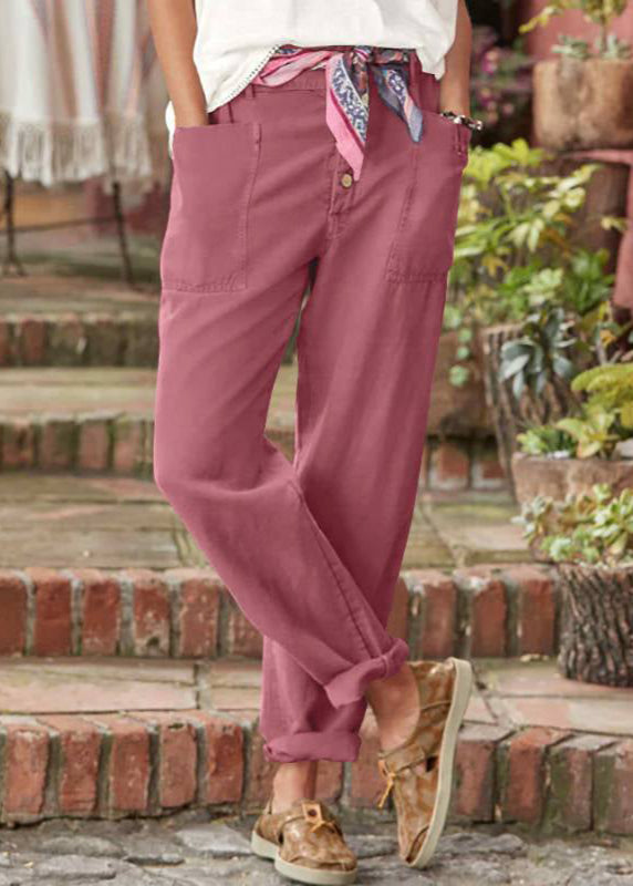 Pantalon fuselé boutonné devant Nelvoire — coloris rose