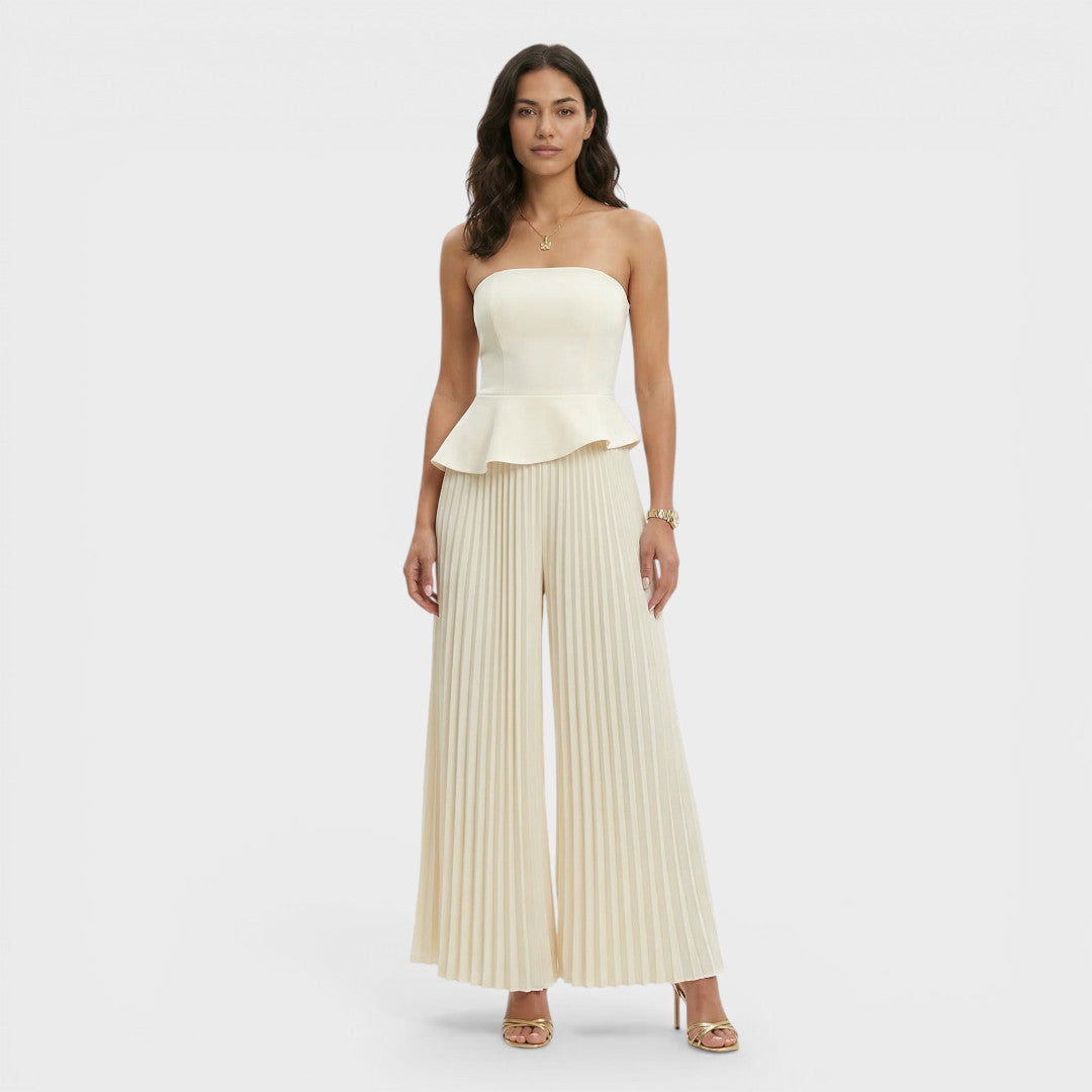 Combinaison crème bustier à basque jambe large Nelvoire — Tiphaine, collection femme