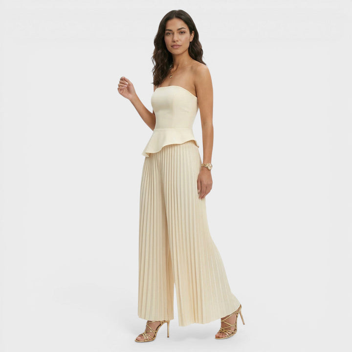 Combinaison crème bustier à basque jambe large Nelvoire — vue 2