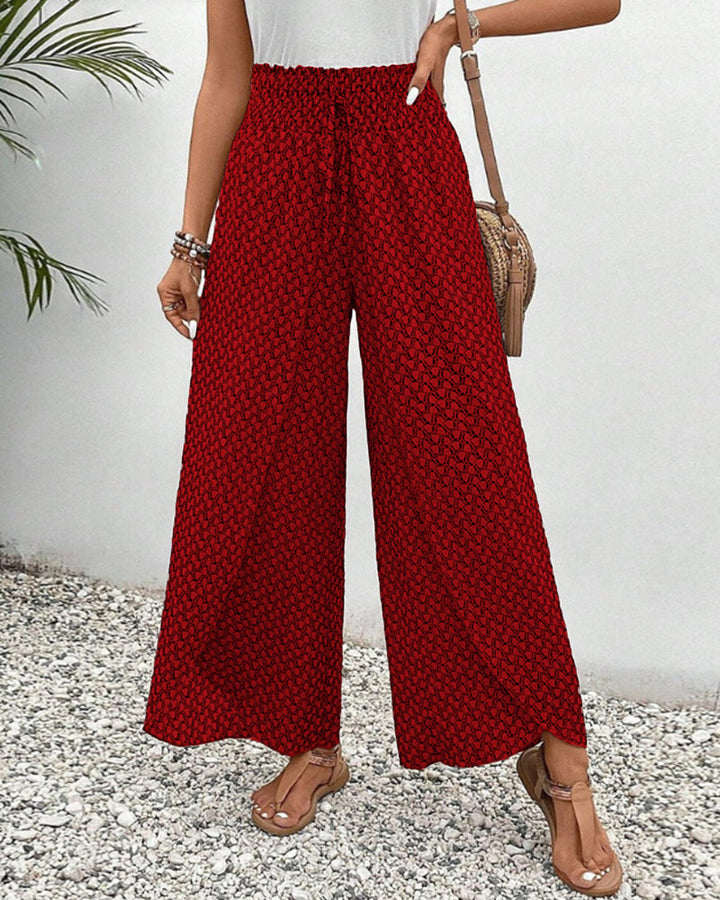 Pantalon jambe large taille élastique Nelvoire — coloris rouge
