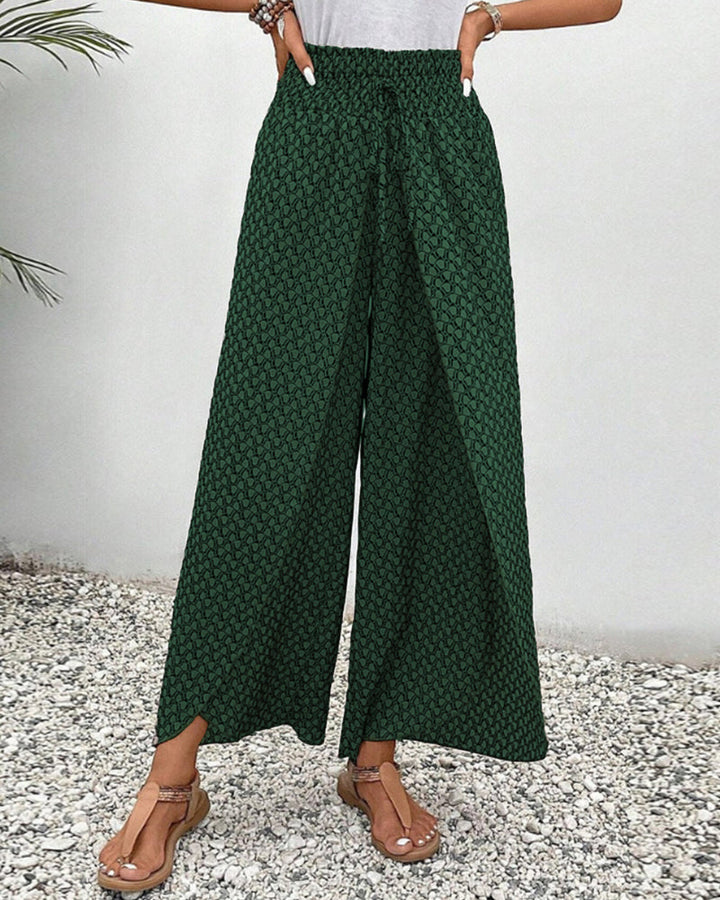 Pantalon jambe large taille élastique Nelvoire — coloris vert